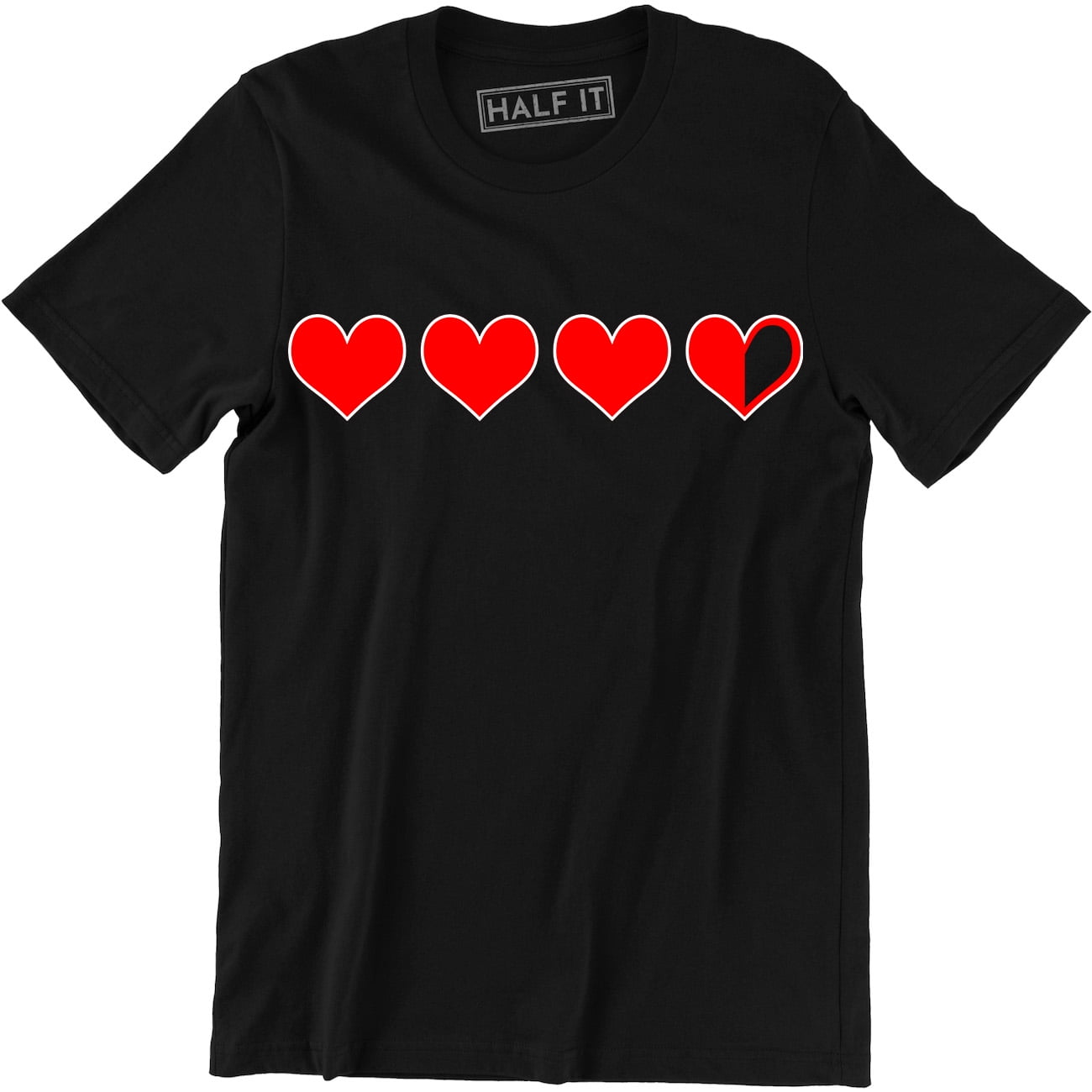【NERDY】Heart Logo Short Sleeve T-Shirt Three Heart And Half Left Valentines Day Geek Nerdy Game