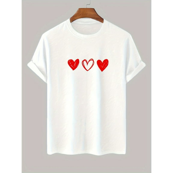 Three Heart-Patterned Pure Cotton Short-Sleeve T-Shirts