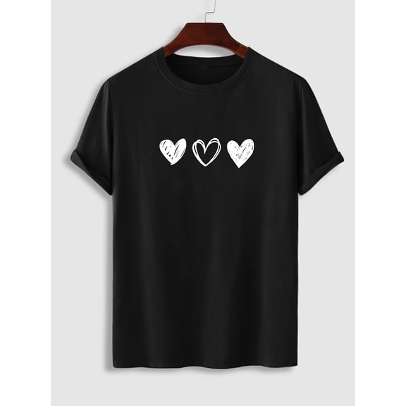 Three Heart-Patterned Pure Cotton Short-Sleeve T-Shirts