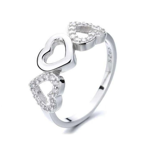 Three Heart Pave Set Engagement Ring For Valentine Gift 1.6 Ct Diamond 14K White Gold Over