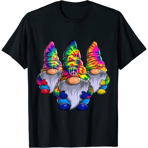 Three Hippie Gnomes, Peace Gnome, Funny Retro Tie Diy Design T-Shirt Black X-Large