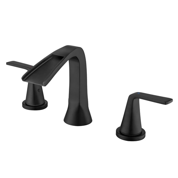 Three Hole Bathroom Sink Faucet, Solid Brass Waterfall Widespread Sink Faucet