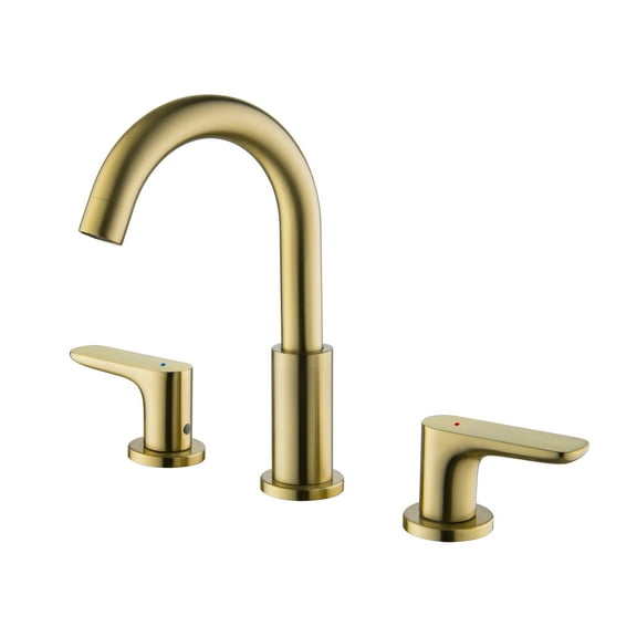 Three Hole Bathroom Sink Faucet, Two Handle Deck Mounted Solid Brass Widespread Faucet with 360-degree Swivel Spout
