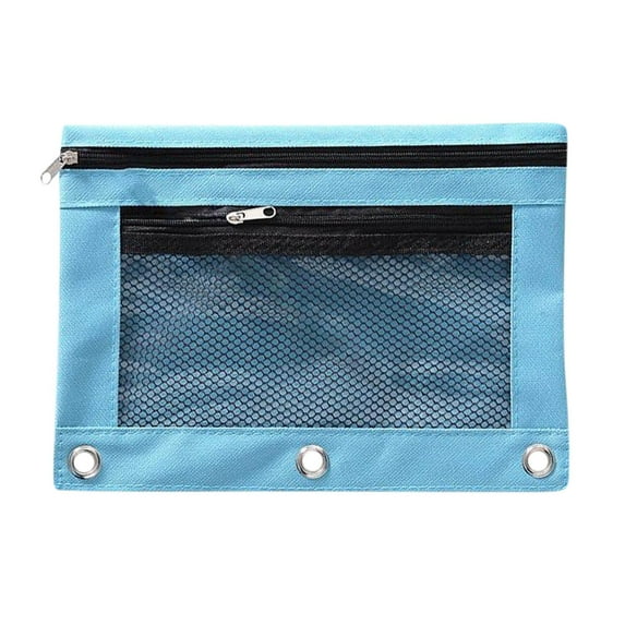 Three-Hole Binder Pencil Pouch With Double Zipper, Mesh Front Pen Case, Large Capacity Binder Storage Bag For Pens, Markers, And Accessories, Grommet Reinforced Office Organizer