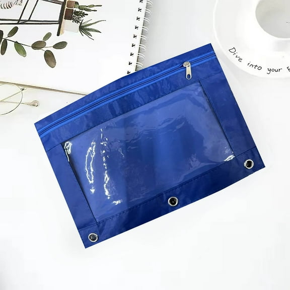 Three-Hole Binder Pencil Pouch With Single Zipper, Transparent PVC Storage Bag, Large Capacity Pen Case For Binder Organization And Office Desk Accessories, Grommet Reinforced Design