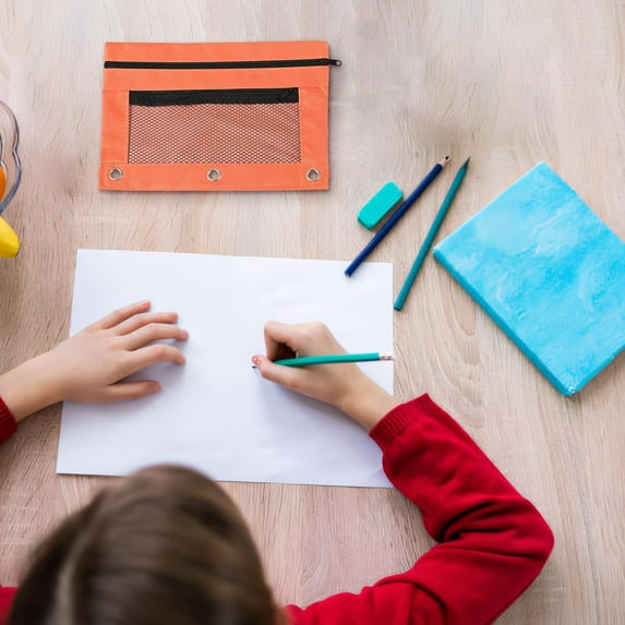 Three Hole Cloth Pencil Case Double Layer Mesh Large Capacity Zipper