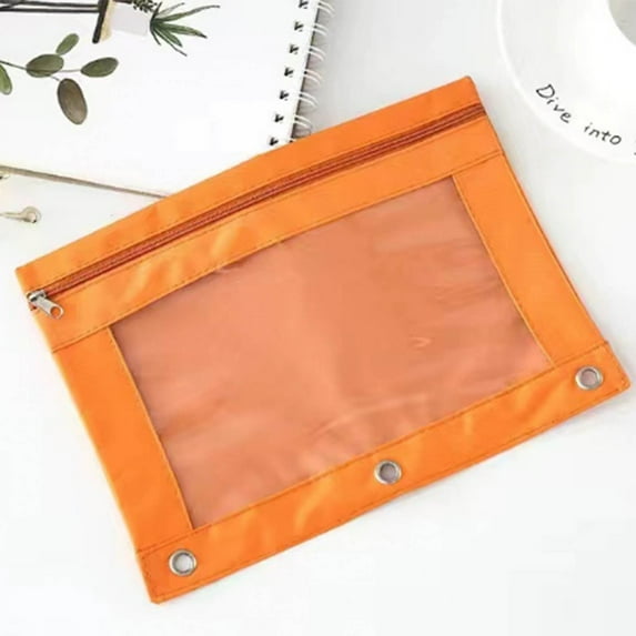 Three-Hole Pencil Case Zipper Pouch | Transparent PVC Document Storage Bag | Detachable Folder | Large Capacity | Fits 3- Binders | Canvas Material | 9.8 x 7.1 in | 1 Pack