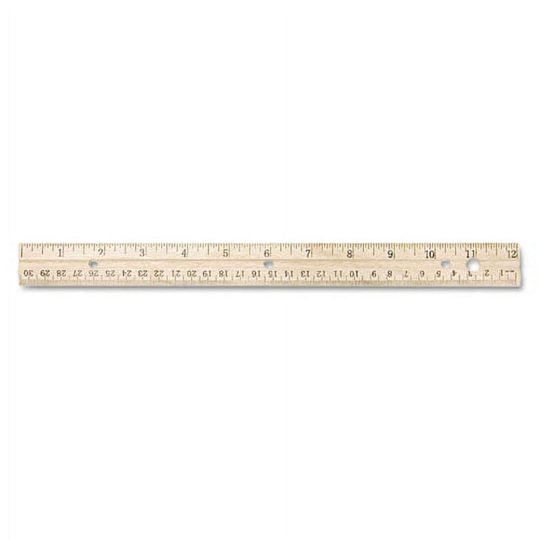 Three-Hole Punched Wood Ruler English and Metric With Metal Edge, 12 Three-Hole Punched Wood Ruler English and Metric With Metal Edge, 12