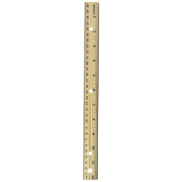 Three-Hole Punched Wood Ruler English And Metric With Metal Edge, 12 ...