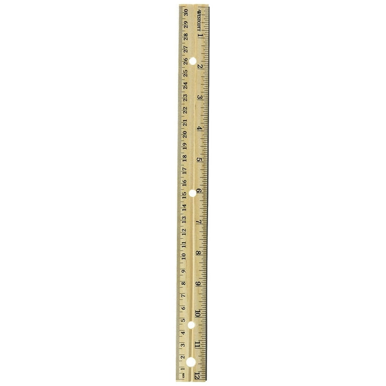 Three-Hole Punched Wood Ruler English and Metric With Metal Edge, 12 Three-Hole Punched Wood Ruler English and Metric With Metal Edge, 12