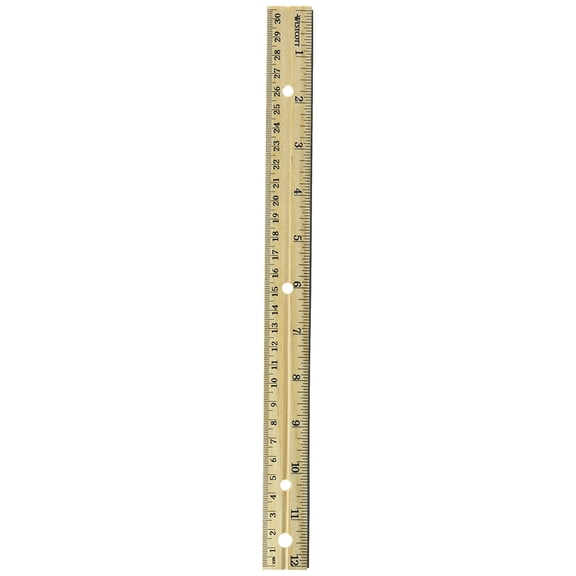 Three-Hole Punched Wood Ruler English And Metric With Metal Edge, 12" Long | Bundle of 5 Each