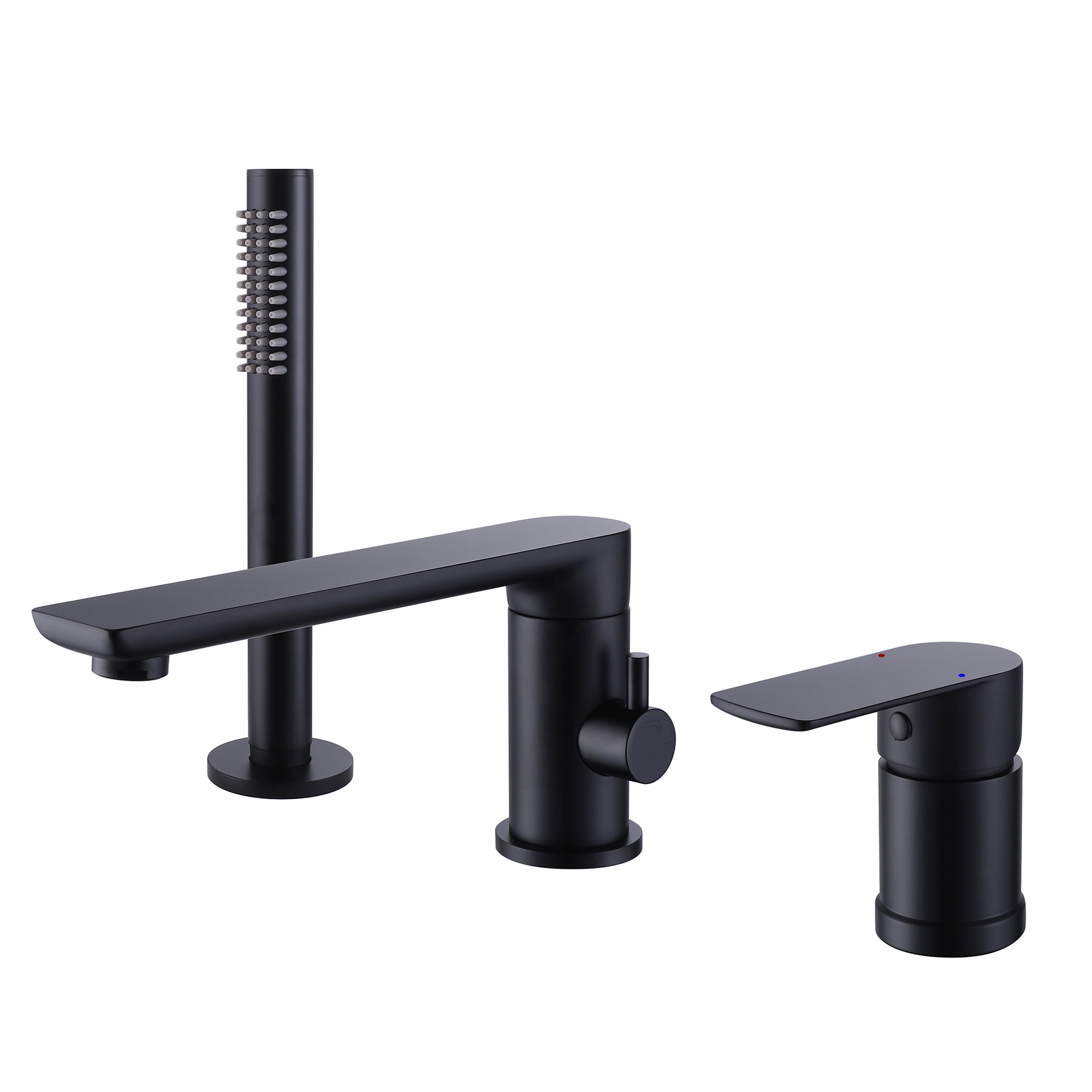 Three Holes Deck Mounted Bathroom 360 Degree Rotable Bathtub Faucet, Two Handles Roman Tub Filler with Hand Shower