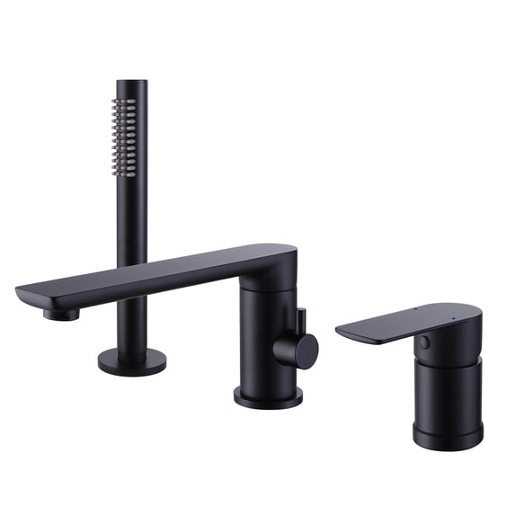 Three Holes Deck Mounted Bathroom 360 Degree Rotable Bathtub Faucet, Two Handles Roman Tub Filler with Hand Shower