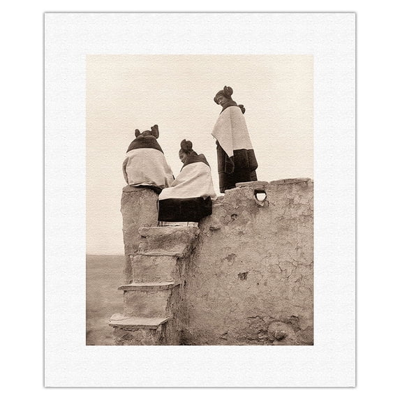 Three Hopi Women New Mexico - The North American Indians - Vintage B&W Photograph by Edward S. Curtis c.1906 - Fine Art Rolled Canvas Print 11in x 14in