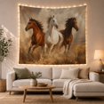 thumbnail image 1 of Three Horses Galloping in Dusty Landscape Majestic Folk Art for Nature Lovers Equestrian Art Housewarming Gift Tapestry Wall Hanging for Bedroom and Living Room, 1 of 7