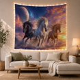 thumbnail image 1 of Three Horses Galloping in Shallow Water Against a Cosmic Sky, Majestic Fantasy for Nature Lovers, Celestial Equine Wall Art, Birthday Gift Tapestry Wall Hanging for Bedroom and Living Room, 1 of 7