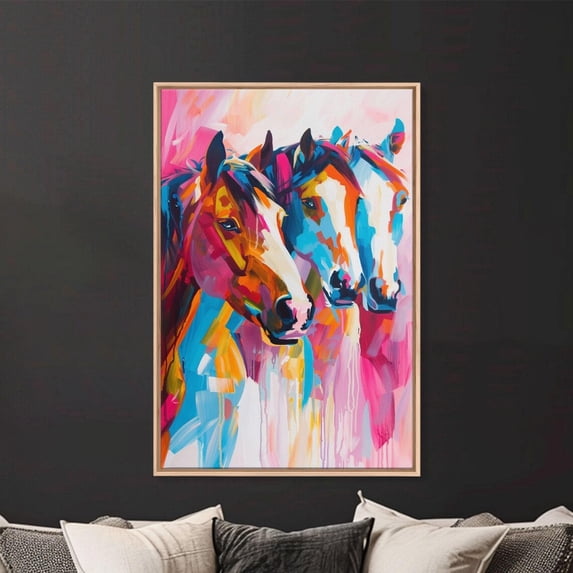 Three Horses Vibrant Colorful Wall Art Poster, Stretched Size 16x24