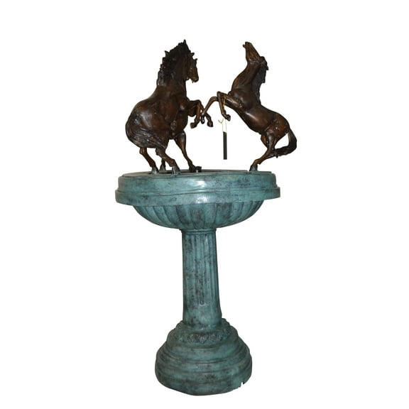 Nifao Three Horses Outdoor Fountain Statue on Tray Base, Bronze Garden Water Feature Sculpture, 30"L x 30"W x 51"H