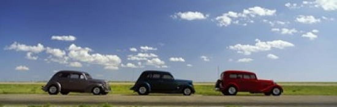 Three Hot Rods moving on a highway Route 66 USA Canvas Art - Panoramic Images (18 x 6)