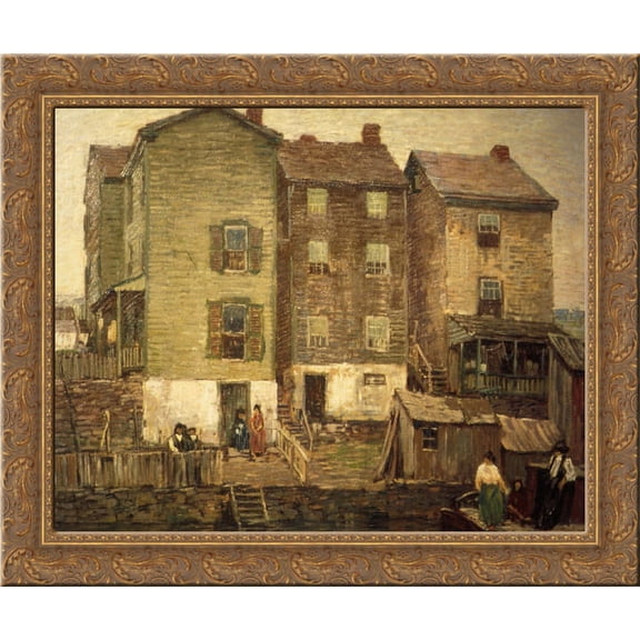 Three Houses 24x20 Gold Ornate Wood Framed Canvas Art by Robert Spencer