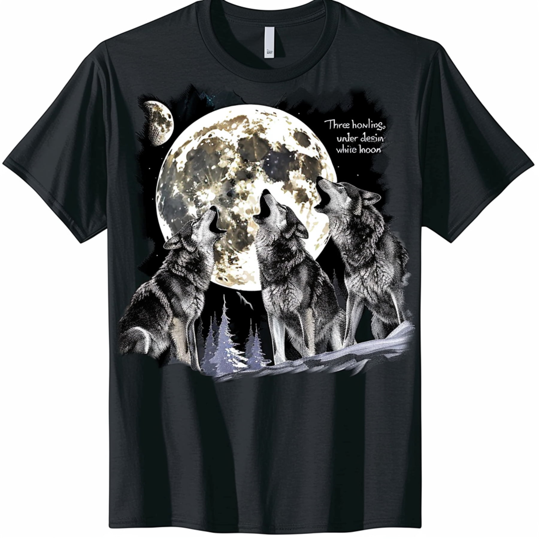 Three Howling Wolves Under the Moon Black TShirt Men's Women's Tee Wolf ...