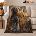 thumbnail image 1 of Three Hunting Dogs with Flying Ducks, Realistic Painterly Style for Dog Lovers, Cozy Marsh Wetland Scene, Flannel Blanket for Cabin and Living Room, Birthday Gift and Outdoor Home Decor, 1 of 9