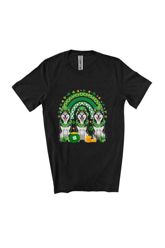 Three Husky Owner Shamrock Rainbow; Lovely St. Patrick's Day Lucky Irish Unisex T-Shirt