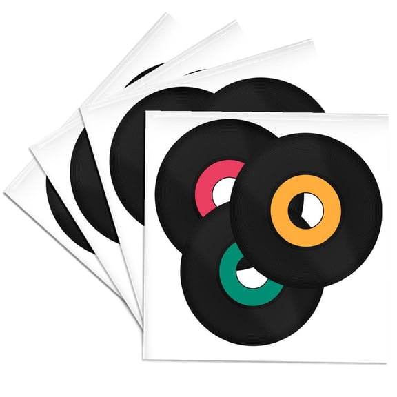 3drose, Three Image of Vinyl Records Illustration, Set of 4 Ceramic Tile Coasters