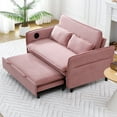 thumbnail image 1 of Three-In-One Corduroy Soft-Padded Multi-Functional Sofa Bed, Adjustable Backrest and Armrests, Pink, 1 of 5