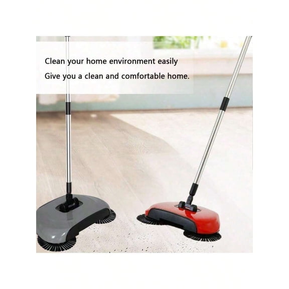 Three-In-One Rotary Hand-Pushed Sweeper With Dustpan And Mop-No Electricity, Adjustable Handle, Suitable For Hard Floors, Ideal For Cleaning Bedrooms, Bathrooms, Kitchens And Living Rooms, Sweeping