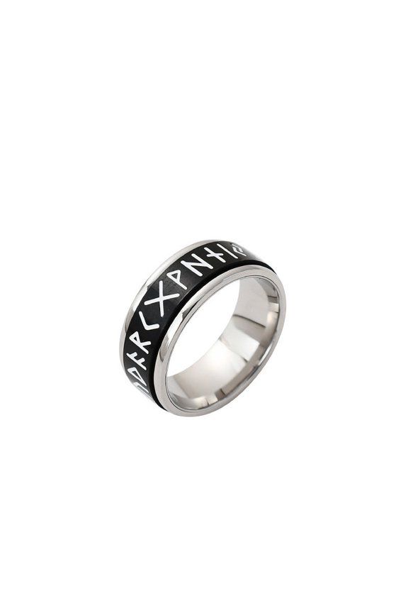 Three In One Rotating Ring With Viking Script Titanium Steel Nordic Jewelry Unisex Accessory For Everyday Wear