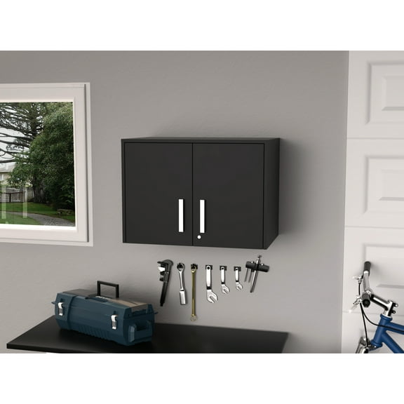 Three Internal Shelves Penny Storage Cabinet - Black Engineered Wood Double Door For Home In With Glamorous