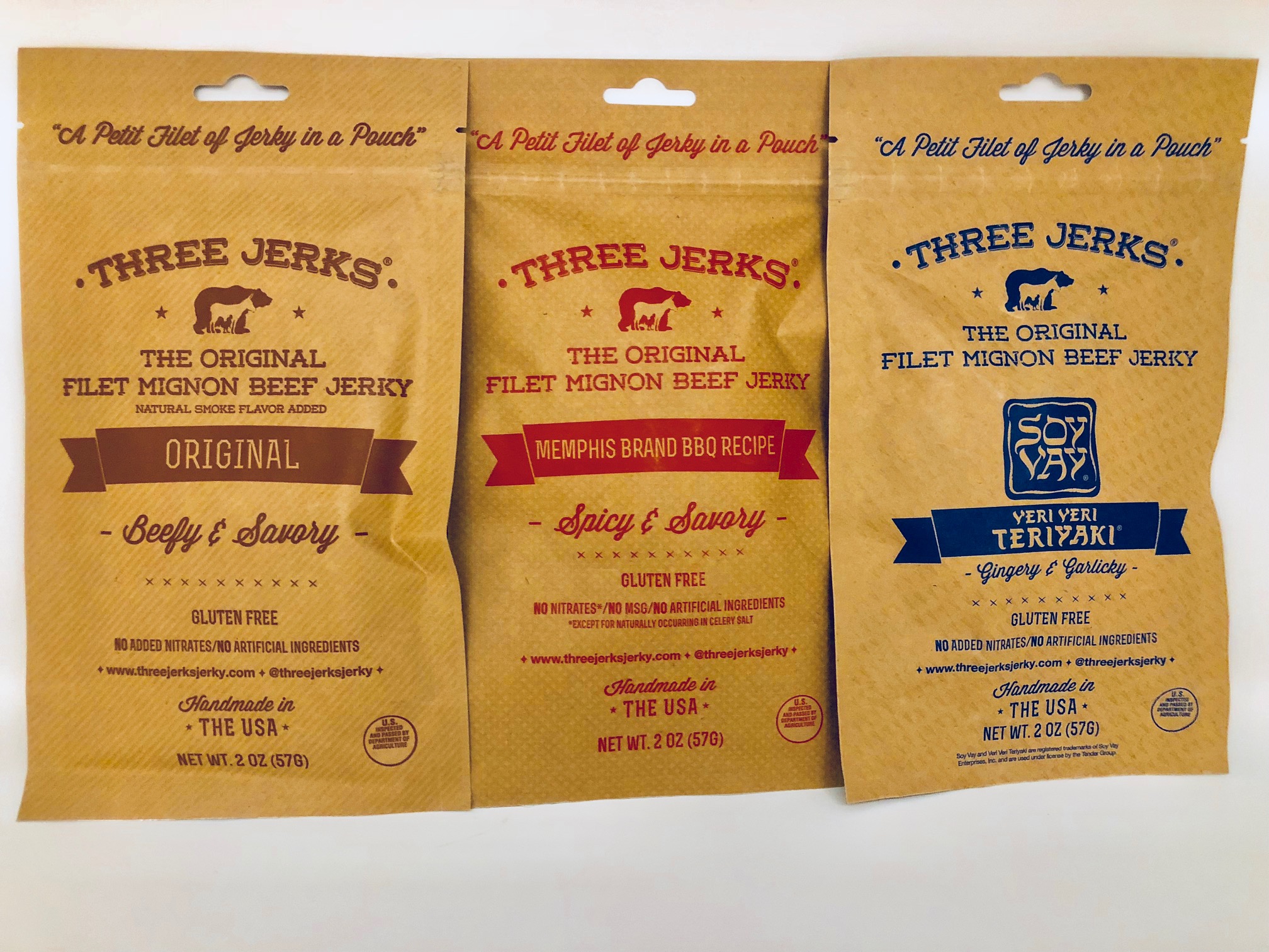 Three Jerks Jerky Original/Memphis BBQ and Soy Vay Veri Teriyaki Combo