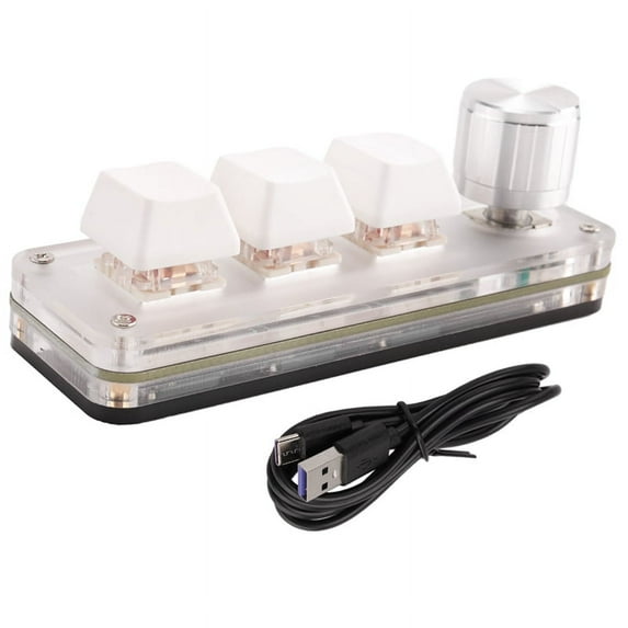 Three Key USB Wired Mini Keyboard Knob Mechanical Keyboard Fast Office Volume Control Keyboard for Laptop Computer White