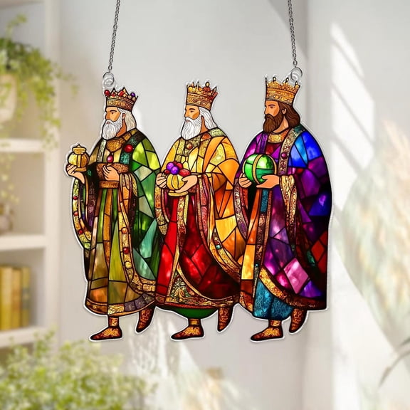Three Kings Acrylic Suncatcher, Three Wise Men Stained Glass Window Hanging, Nativity Window Decor,Jesus Christian Suncatcher