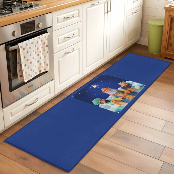 Three Kings' Day 2x6 Runner Rug for Hallway Walkway Kitchen Galley, Vintage Abstract Spanish Puerto Rico Three Kings Low Pile Washable Non Slip Long Area Rug