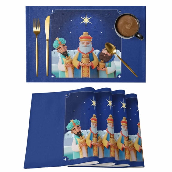 Three Kings' Day Placemats Set of 4 Vintage Abstract Spanish Puerto Rico Three Kings Heat Insulation Washable Place Mats, Rustic Non-Slip Table Mats for Dining Table Party Kitchen Decor,13x19 Inch