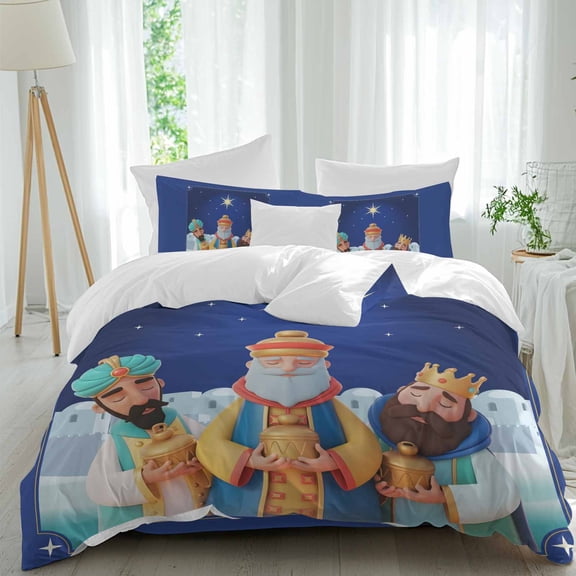 Three Kings' Day Queen Size Comforter Set, Vintage Abstract Spanish Puerto Rico Three Kings Bedding for All Seasons, 4 Pcs Bed Set, 1Quiltcover (90"x92") ,1Sheet(94"x116"), 2Pillowcases (30"x20")