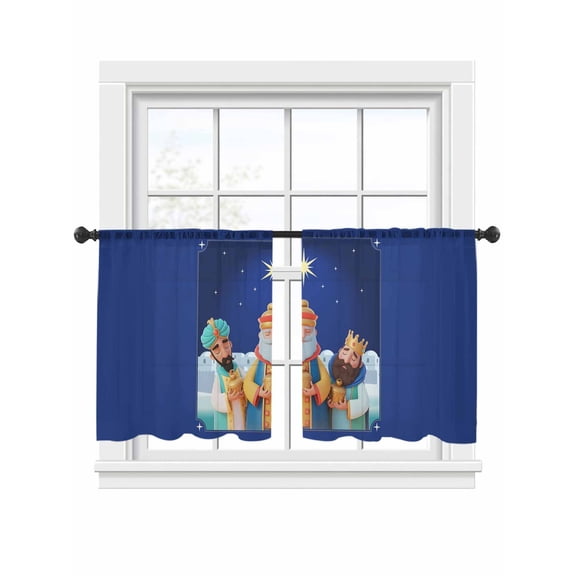 Three Kings' Day Sheer Curtains 2 Panels Set Vintage Abstract Spanish Puerto Rico Three Kings Sheer Window Curtains Light Filtering Rod Pocket Voile Drapes for Bedroom Living Room 52"x54"