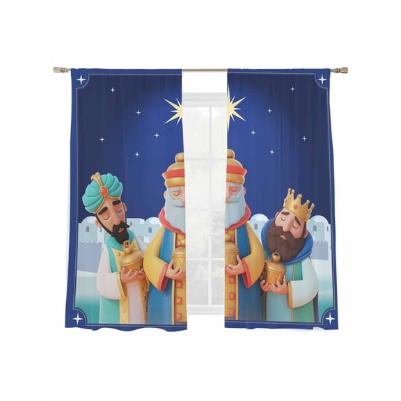 Three Kings' Day Sheer Curtains 2 Panels Set Vintage Abstract Spanish Puerto Rico Three Kings Sheer Window Curtains Light Filtering Rod Pocket Voile Drapes for Bedroom Living Room 52"x63"