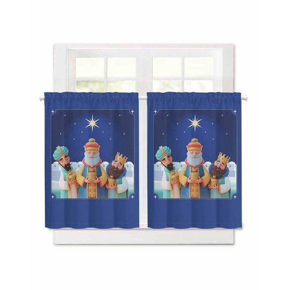 Three Kings' Day Short Blackout Curtains 24 Inch Long Vintage Abstract Spanish Puerto Rico Three Kings, 2 Panels Thermal Insulated Darkening Rod Pocket Drapes for Bedroom, 30"W x36"L