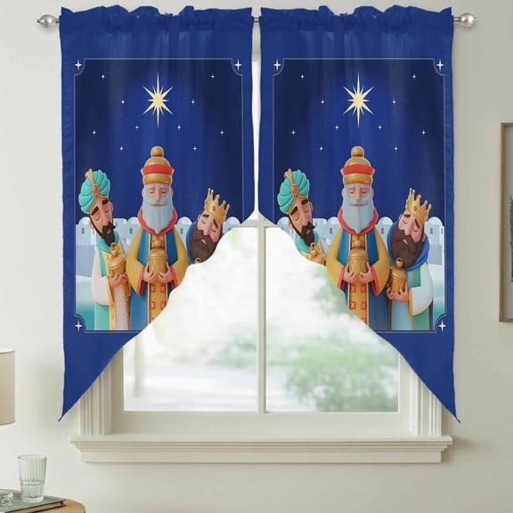 Three Kings' Day Swag Kitchen Curtain Valances, Vintage Abstract Spanish Puerto Rico Three Kings Rod Pocket Curtains Window Treatment Decor Valances for Bedroom Bathroom, 2 Panels 28 x 36 Inch