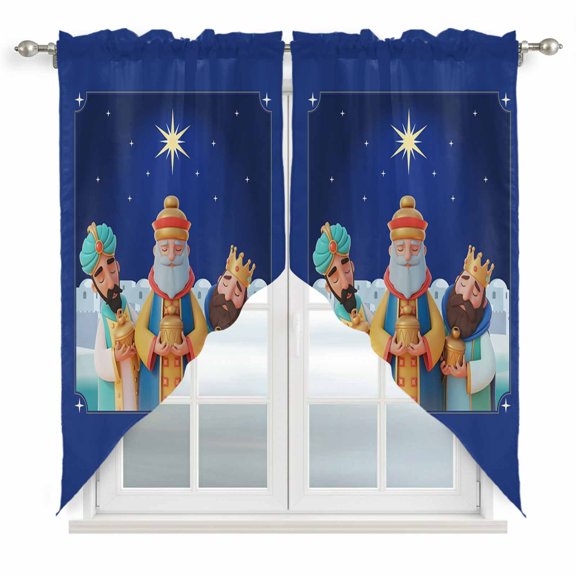 Three Kings' Day Swag Valances for Windows 2 Pack Vintage Abstract Spanish Puerto Rico Three Kings Swag Kitchen Curtains 36 Inches Long Rod Pocket Short Window Treatment for Kitchen Bathroom 28"x36"