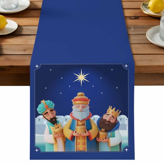 Three Kings' Day Table Runner, Vintage Abstract Spanish Puerto Rico Three Kings Cotton Linen Table Cloth, Tablerunner for Kitchen Dining Party Wedding Home Decor 13x36 Inch