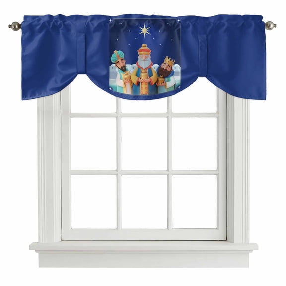 Three Kings' Day Tie Up Valance for Windows Vintage Abstract Spanish Puerto Rico Three Kings Adjustable Curtain Valance Rod Pocket Balloon Shade Window Treatment for Kitchen Bedroom 42x12inch