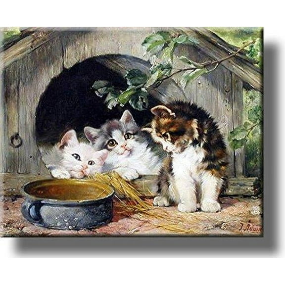 Three Kittens Cute Picture on Stretched Canvas, Wall Art Décor, Ready to Hang!