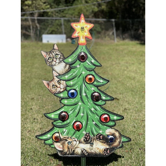 Three Kitty Cats with a Christmas Tree