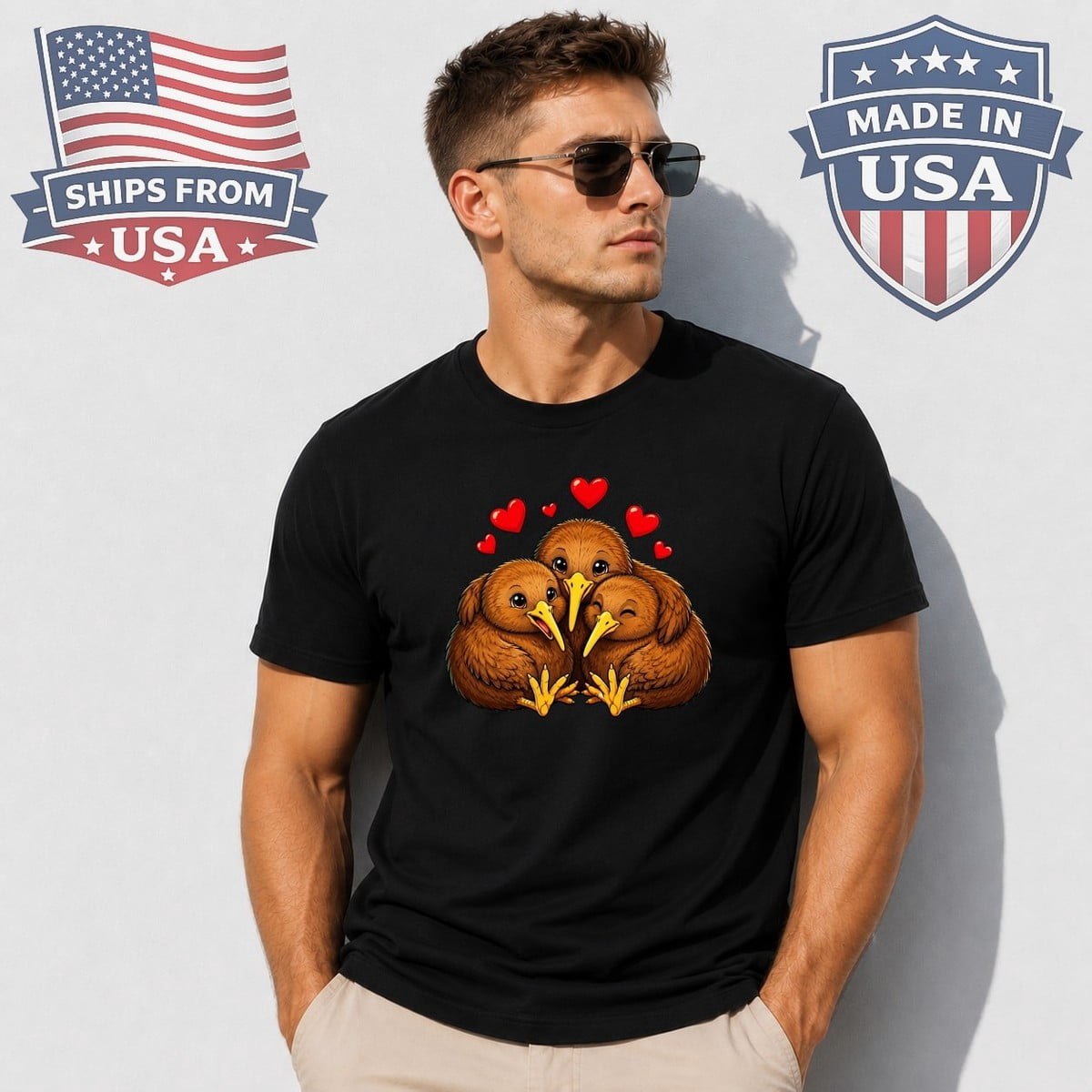 Three Kiwi Birds Cuddling Cute Bird T-Shirt - Walmart.com