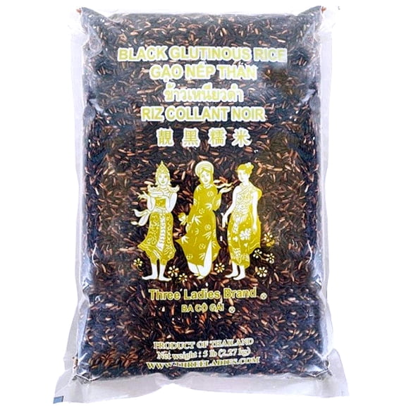 Three Ladies Black Glutinous Rice or Black Sticky Rice Long Grain 5 lbs. (2.27 kgs)