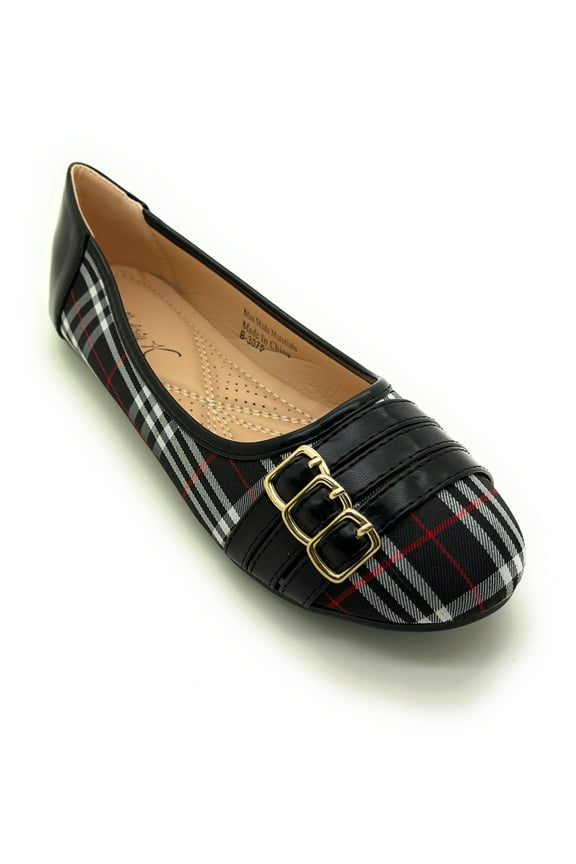 Three Lair Belted Plaid Ballerina Flats